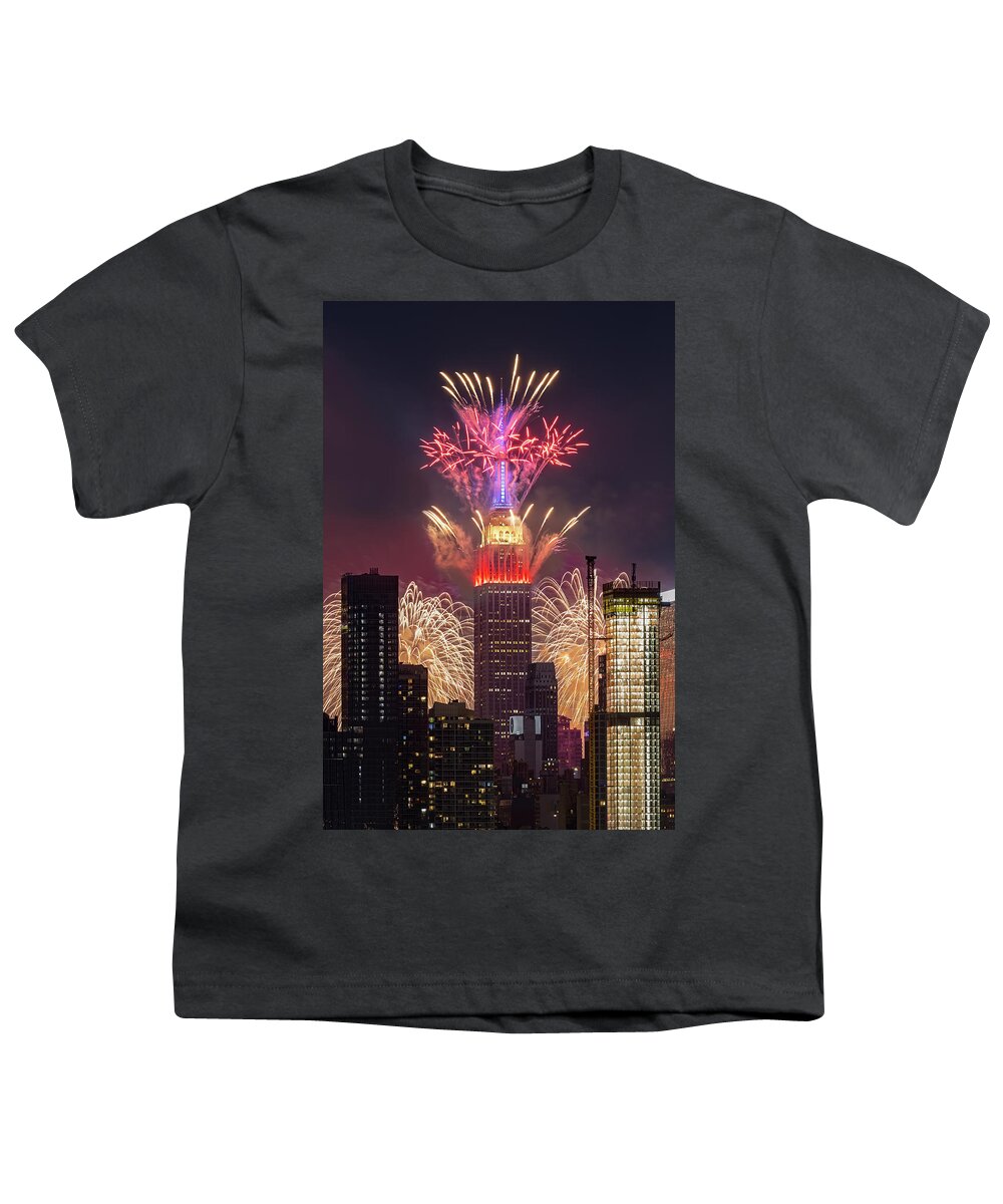 New York City Youth T-Shirt featuring the photograph Empire State 4th of July by Susan Candelario