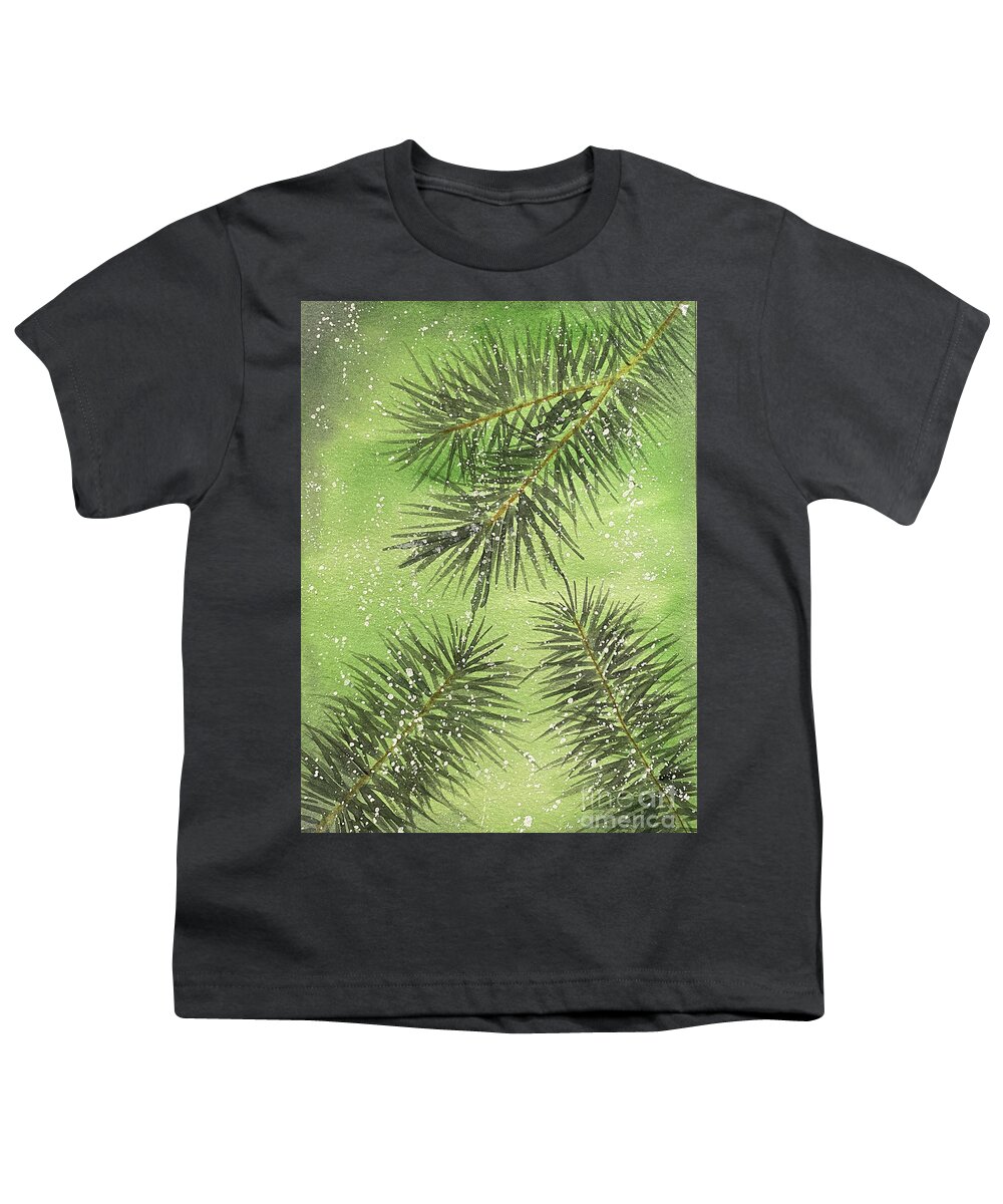 Pine Youth T-Shirt featuring the painting Evergreen Trio by Lisa Neuman