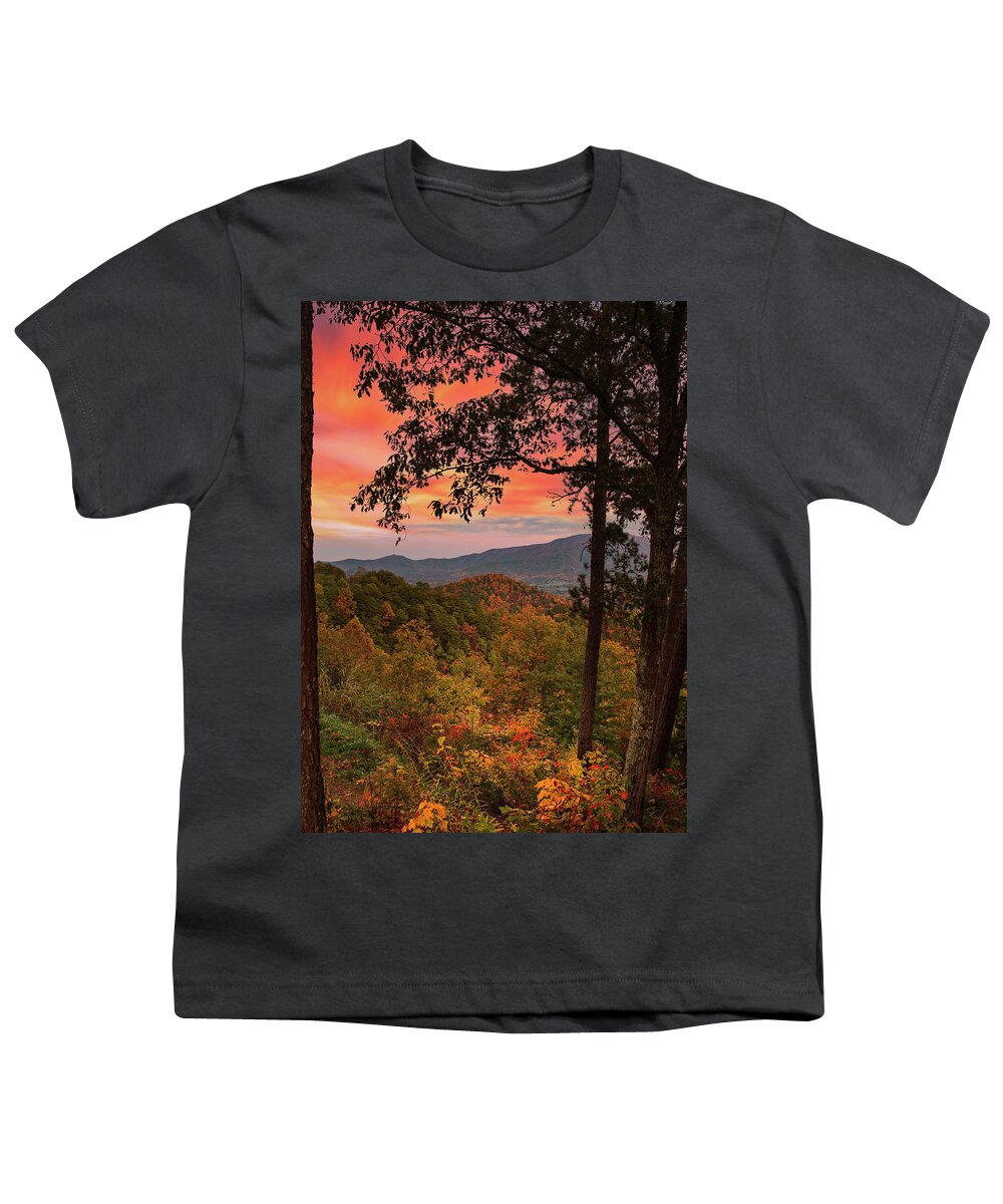 Fall Sunset In Smoky Mountains Youth T-Shirt featuring the photograph Fall Sunset In Smoky Mountains by Dan Sproul