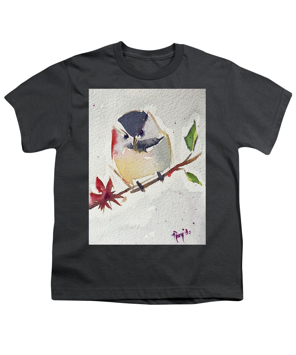 Chickadee Youth T-Shirt featuring the painting Fat little Chickadee by Roxy Rich