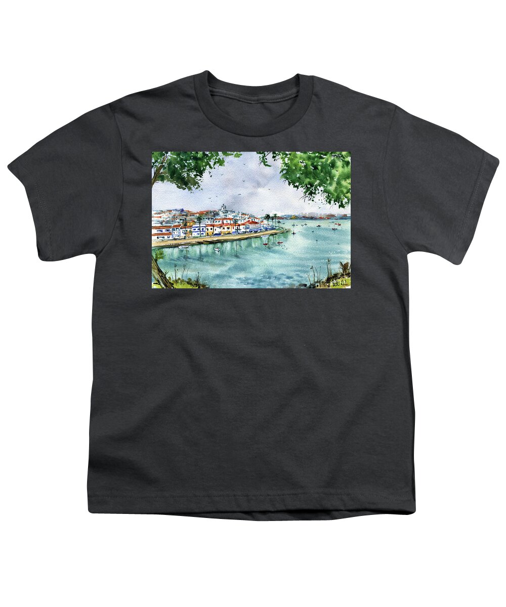 Portugal Youth T-Shirt featuring the painting Ferragudo Portugal Painting by Dora Hathazi Mendes