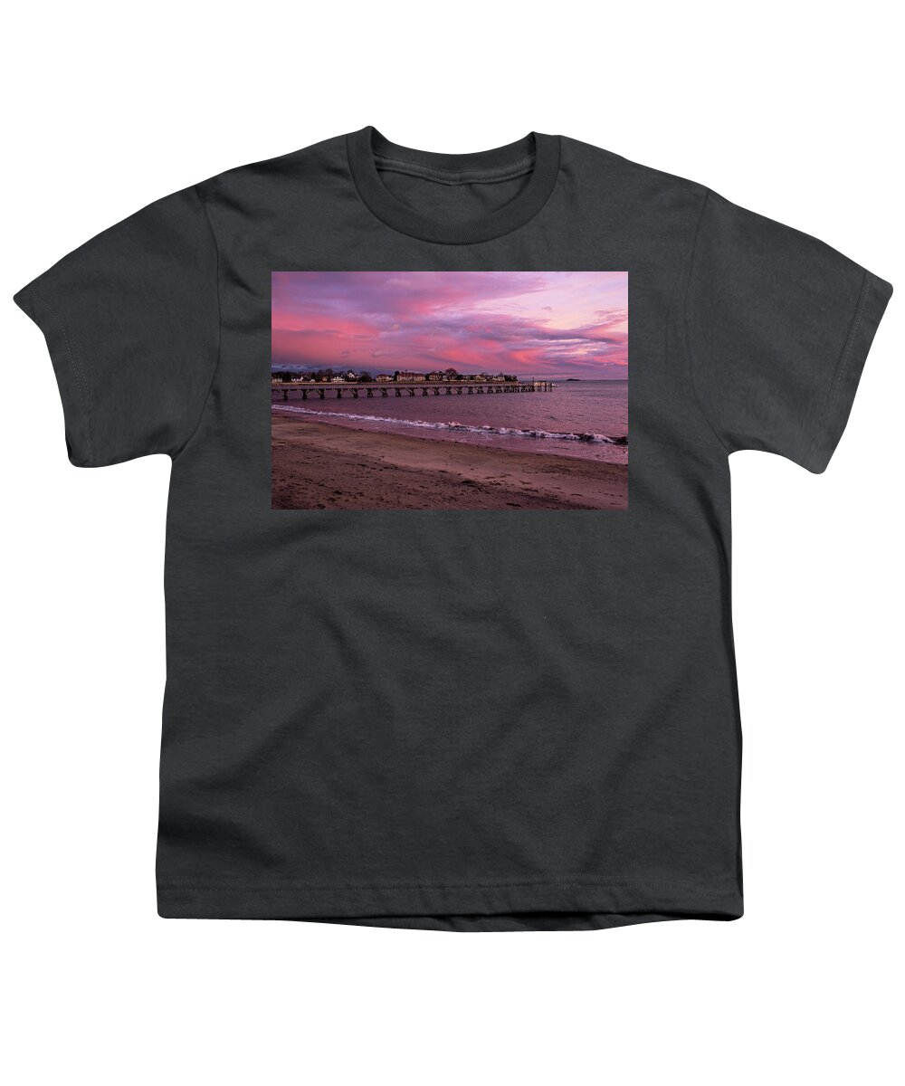 Swampscott Youth T-Shirt featuring the photograph Fisherman's Beach Pier Beautiful Red Sunset Swampscott Massachusetts MA by Toby McGuire