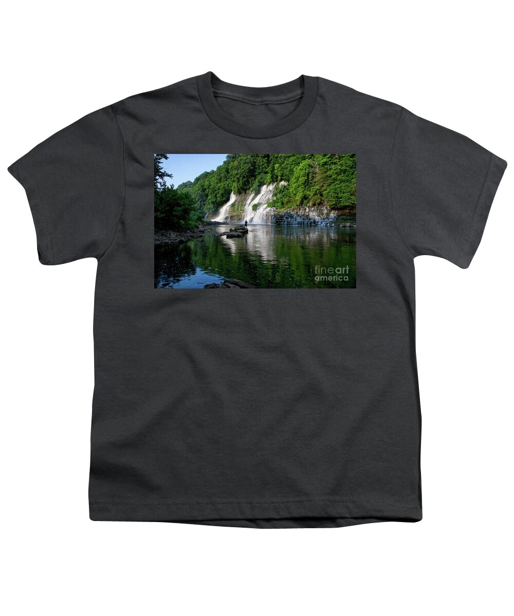 Rock Island State Park. Twin Falls Youth T-Shirt featuring the photograph Fishing At Twin Falls by Phil Perkins