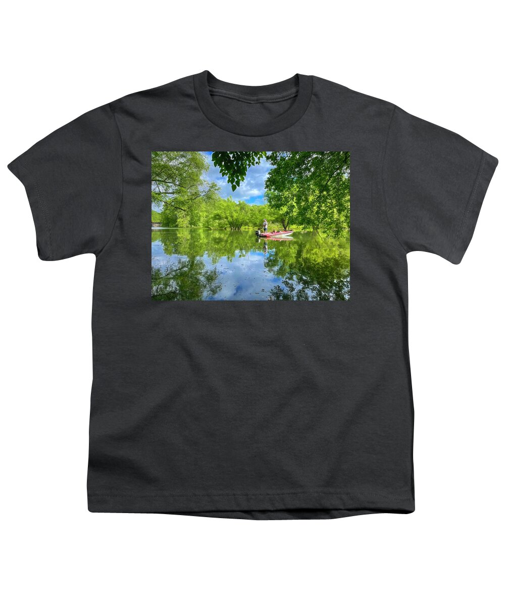 Boats Youth T-Shirt featuring the photograph Fishing on the Valley River by Debra and Dave Vanderlaan