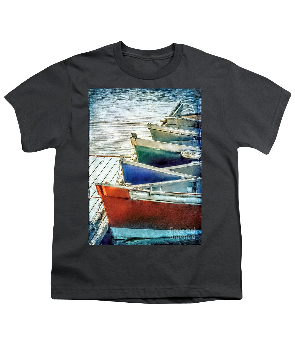 Boats Youth T-Shirt featuring the photograph Five small boats by Janice Drew