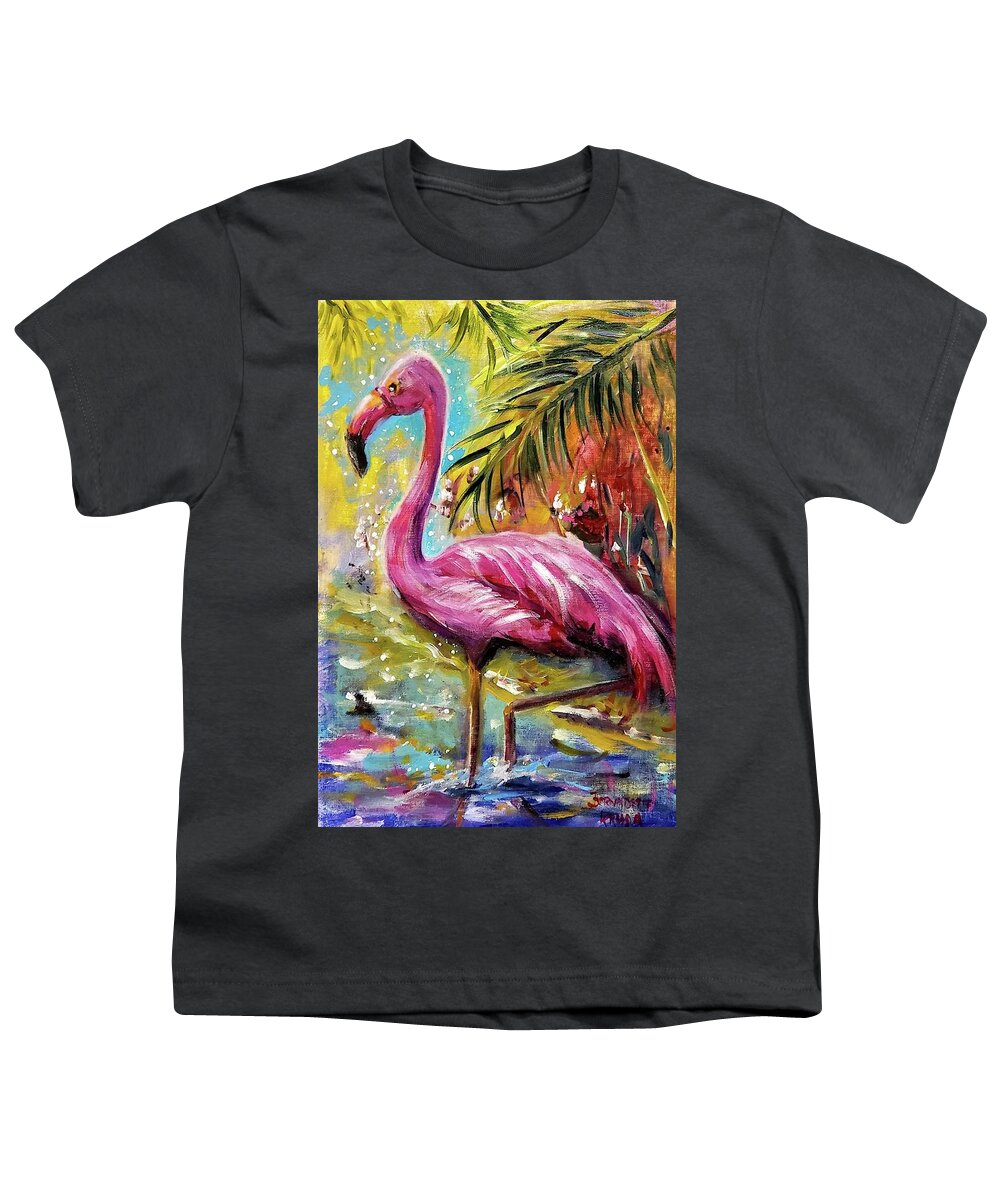 Flamingo Youth T-Shirt featuring the painting Flamingo by Bernadette Krupa