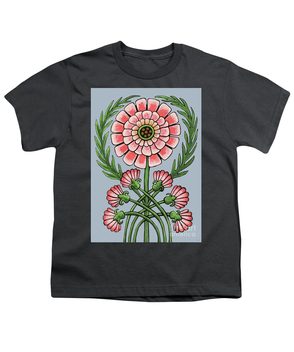 Flower Youth T-Shirt featuring the painting Fleur Nouveau Philomene. Vintage Vibes, Blue. by Amy E Fraser