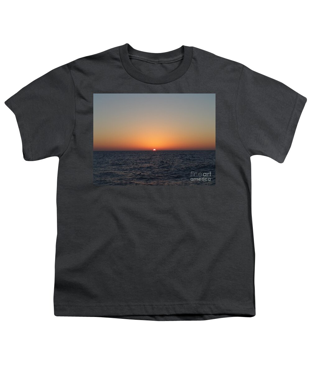 #gulfofmexico #underway #highseas #evening #dusk #sunset #blueskies #bluesky #peachskies #peachsky #peaceful #calm #clearskies #sprucewoodstudios Youth T-Shirt featuring the photograph Floating Sun by Charles Vice