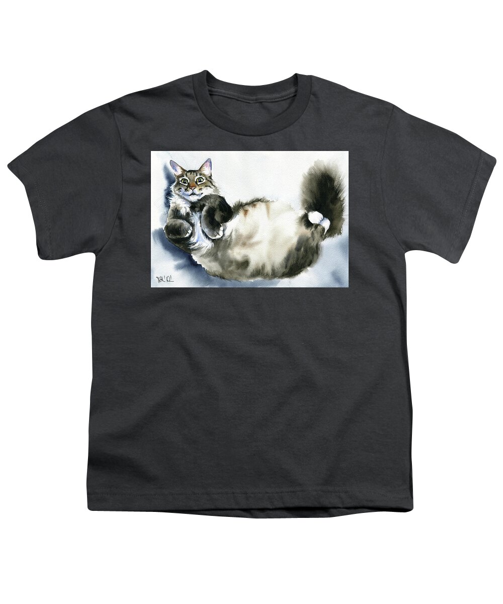 Cats Youth T-Shirt featuring the painting Fluffy Lucky Cat Painting by Dora Hathazi Mendes