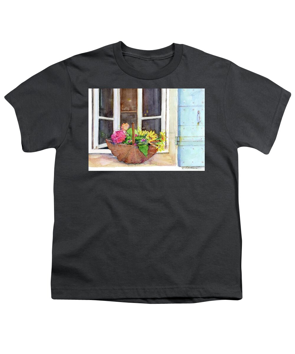 French Window Basket Youth T-Shirt featuring the painting Fresh cut by Rebecca Matthews