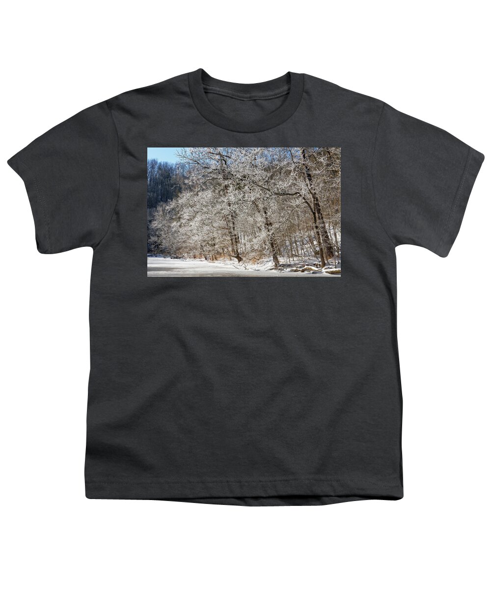 Winter Youth T-Shirt featuring the photograph Frosty trees at Falling Spring Mill by Robert Charity