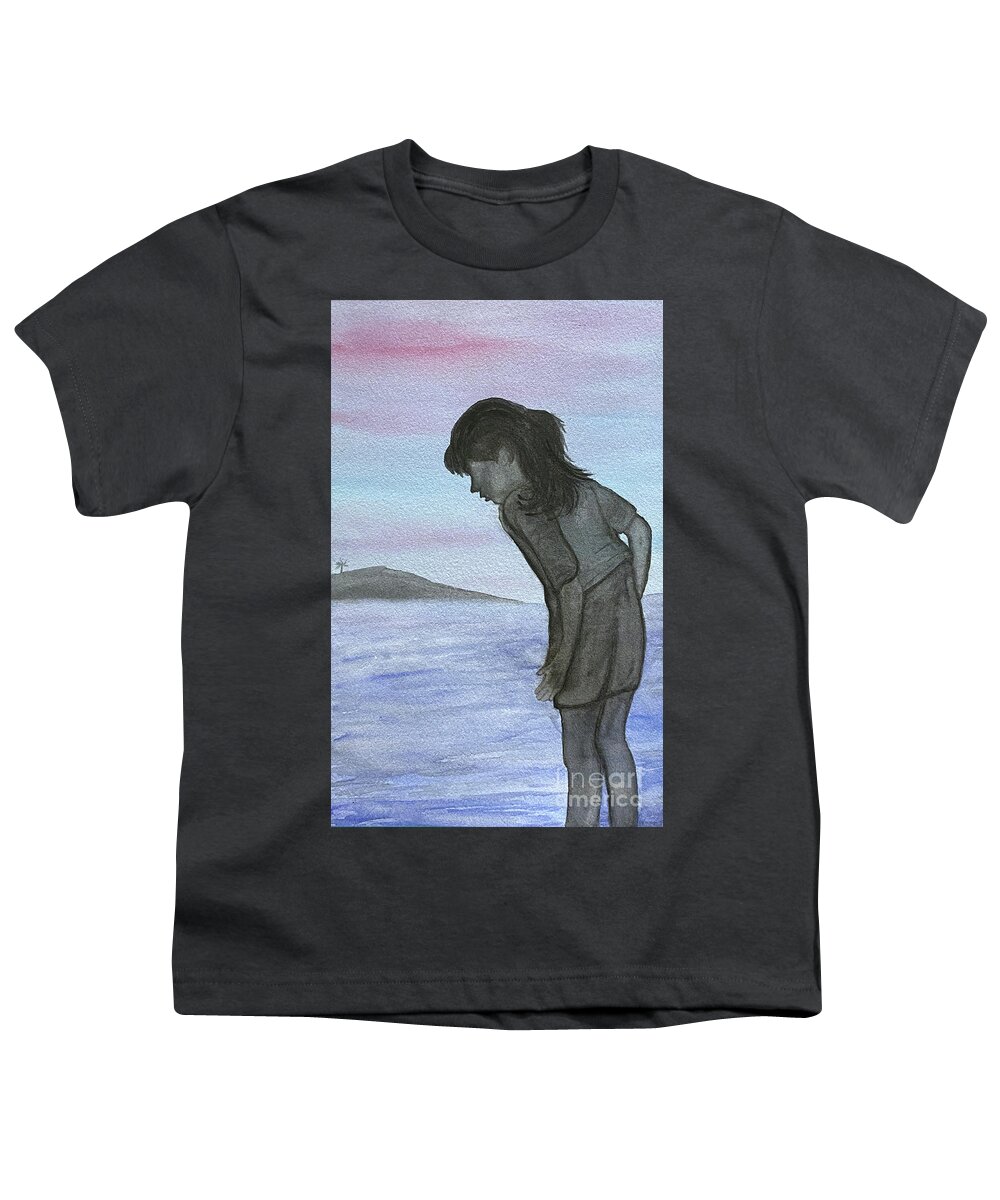 Silhouette Youth T-Shirt featuring the painting Girl at the Beach by Lisa Neuman
