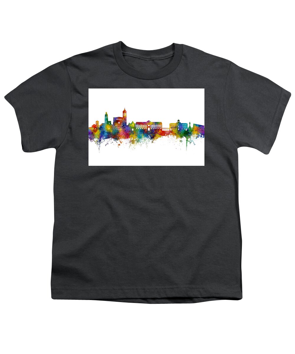Girona Youth T-Shirt featuring the digital art Girona Spain Skyline #86 by Michael Tompsett