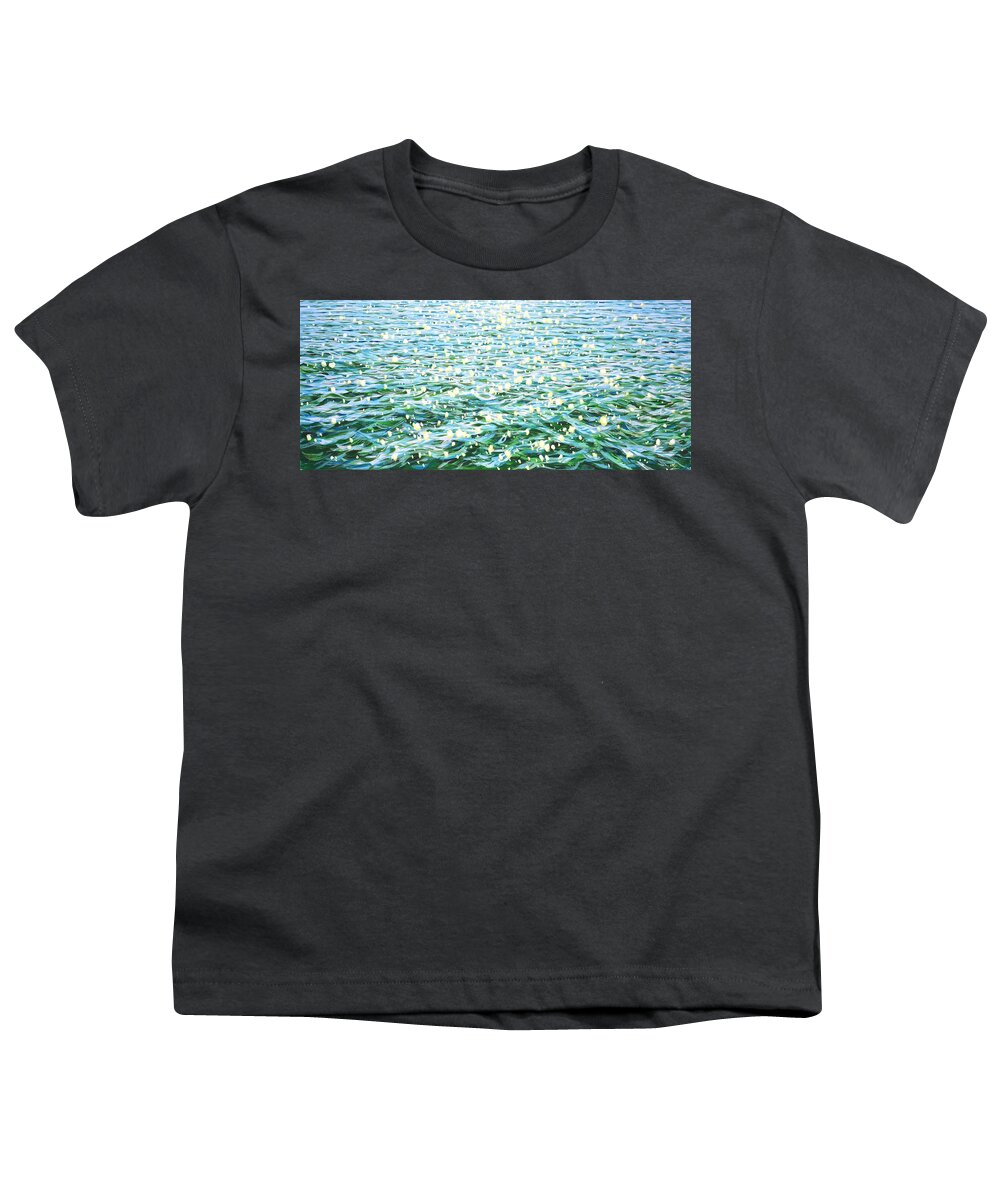 Glare Youth T-Shirt featuring the painting Glare in emerald water. by Iryna Kastsova