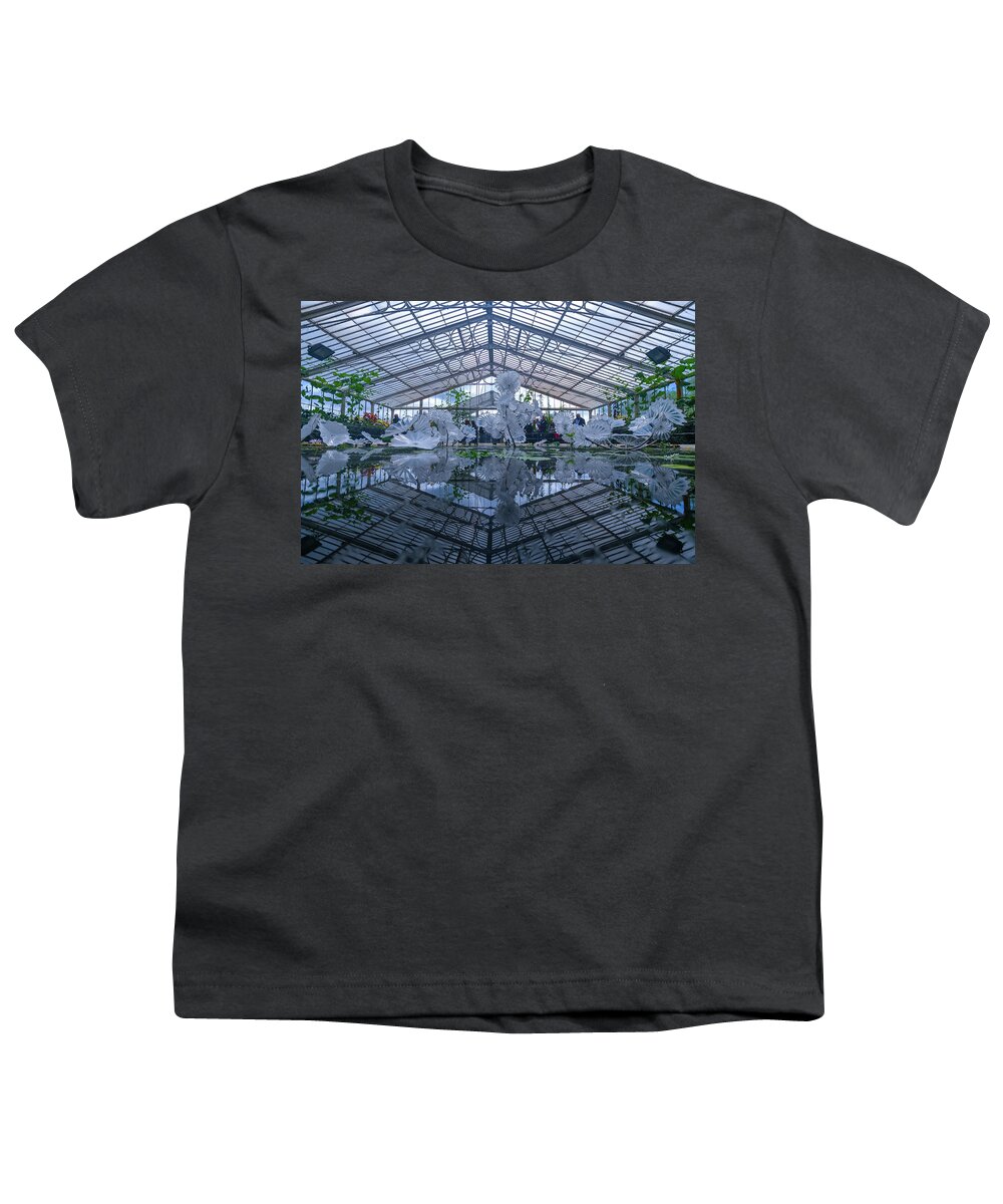 Glasshouse Youth T-Shirt featuring the photograph Glass house reflection by Andrew Lalchan