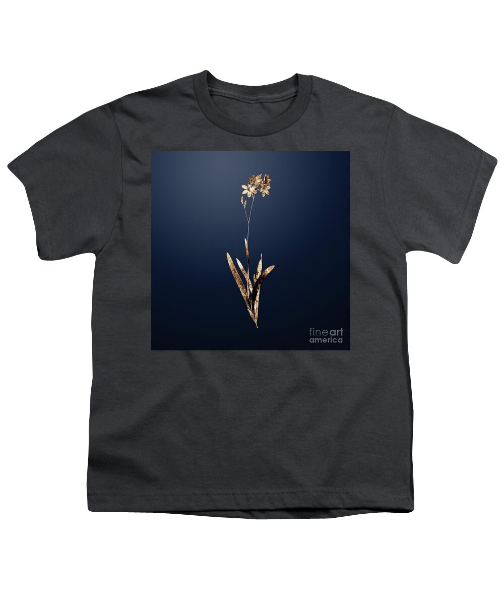 Gold Youth T-Shirt featuring the painting Gold Corn Lily on Midnight Navy n.02443 by Holy Rock Design