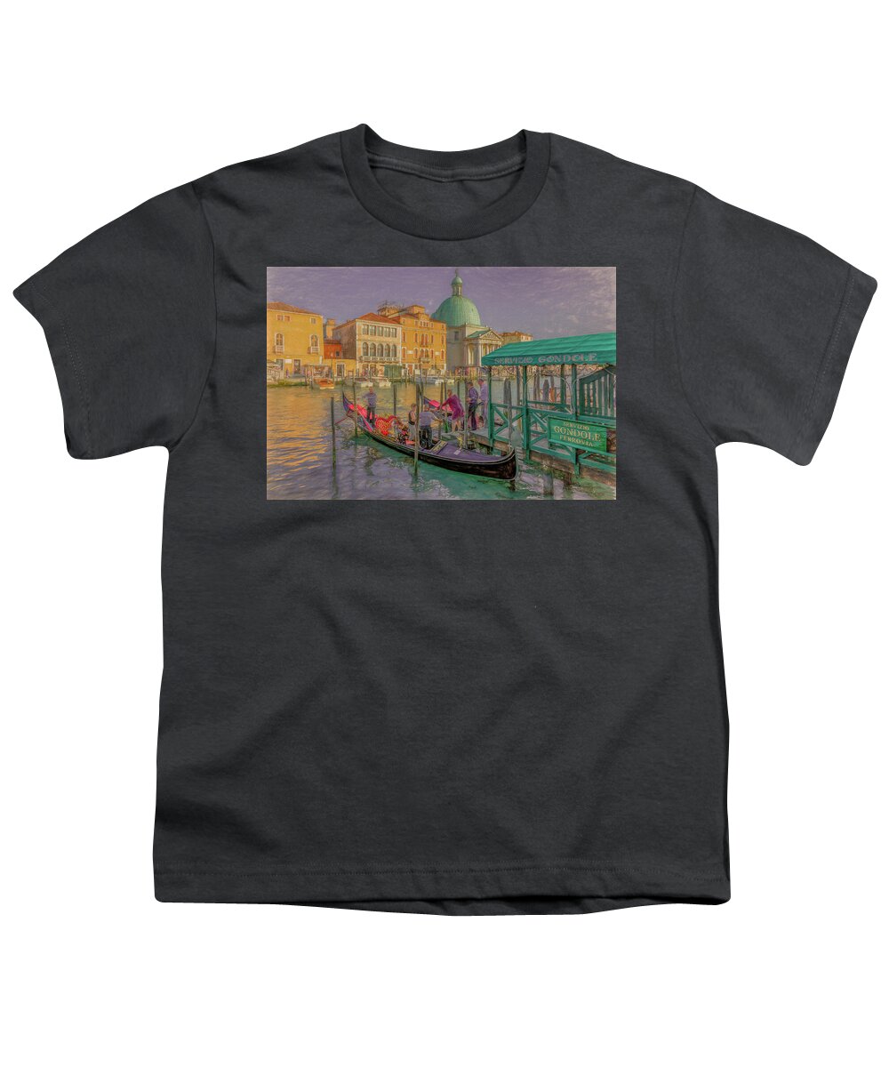 Venice Youth T-Shirt featuring the photograph Gondola Ride Along the Grand Canal by Marcy Wielfaert