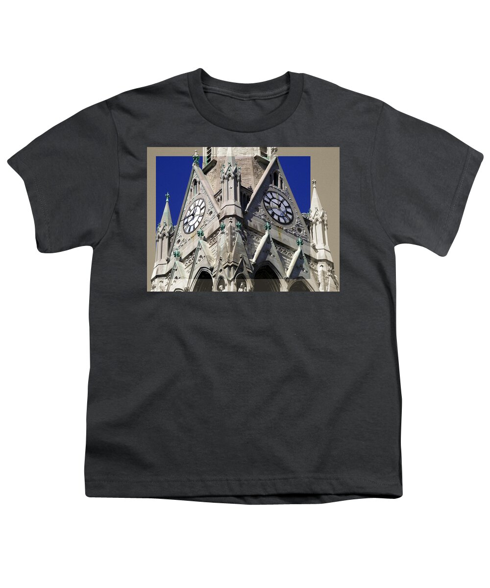 Architecture Youth T-Shirt featuring the photograph Gothic Church Clock Tower Spire by Patrick Malon
