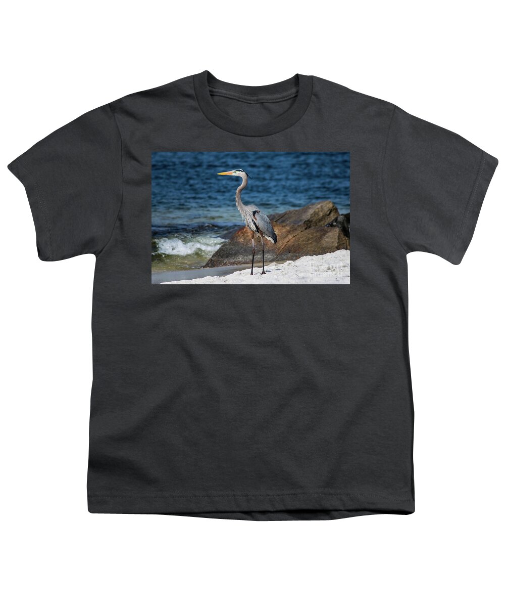 Great Youth T-Shirt featuring the photograph Great Blue Heron Striking a Pose by Beachtown Views