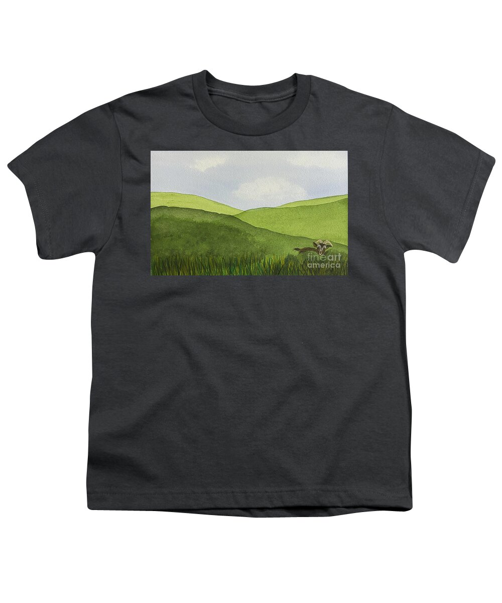 Green Hills Youth T-Shirt featuring the painting Green Hills and a Goat by Lisa Neuman