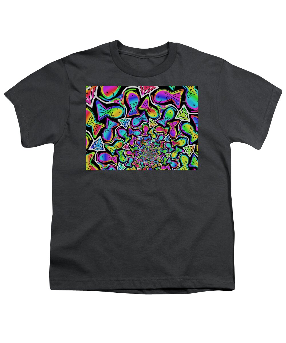 Fish Youth T-Shirt featuring the digital art Groovy Fish Spiral by Eileen Backman