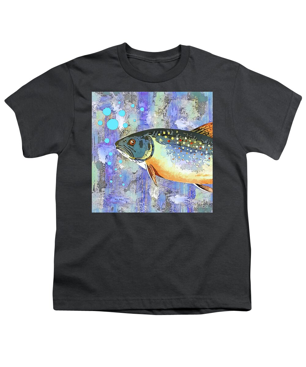 Trout Youth T-Shirt featuring the painting Grumpy Trout by Tina LeCour