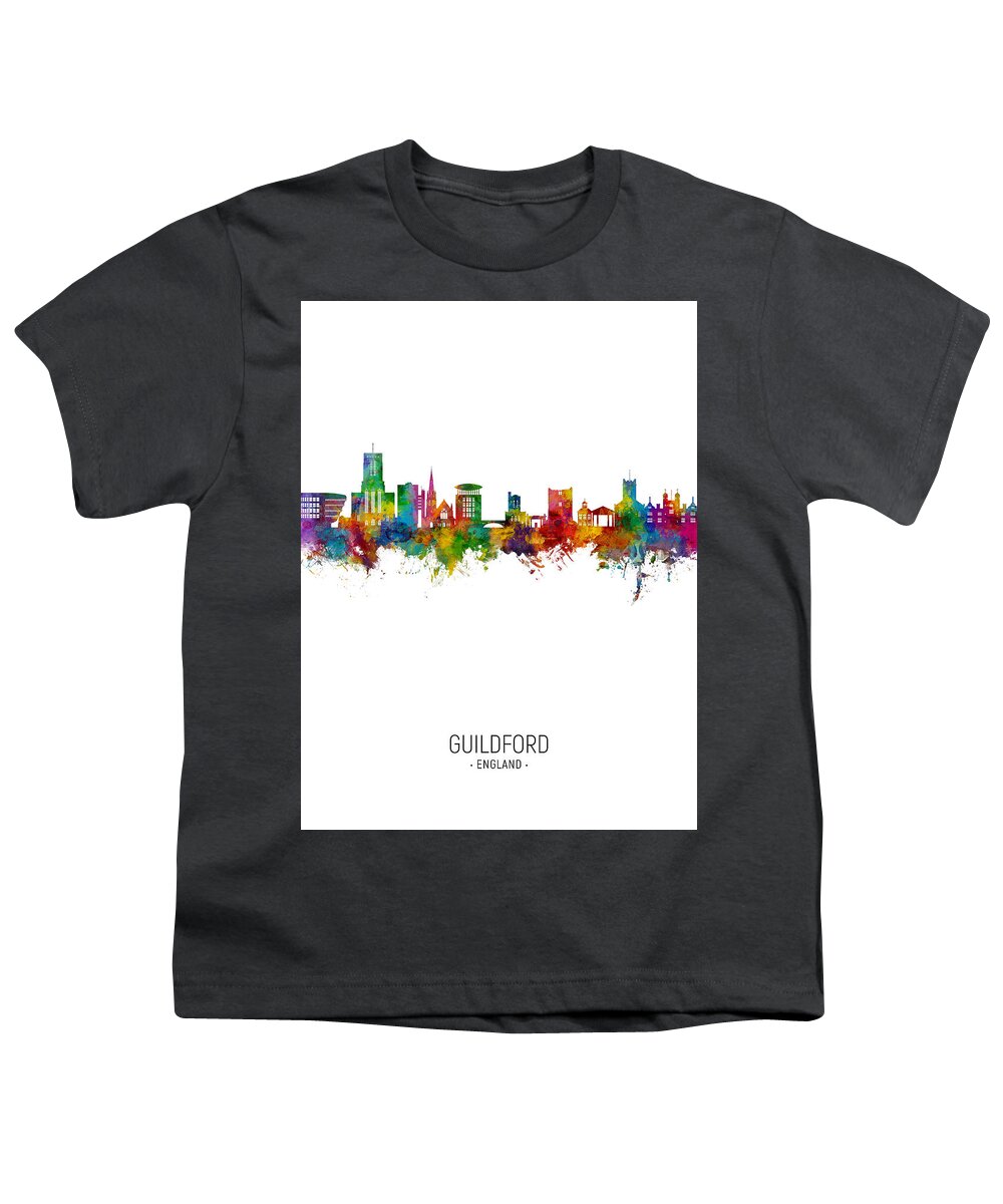 Guildford Youth T-Shirt featuring the digital art Guildford England Skyline #51 by Michael Tompsett