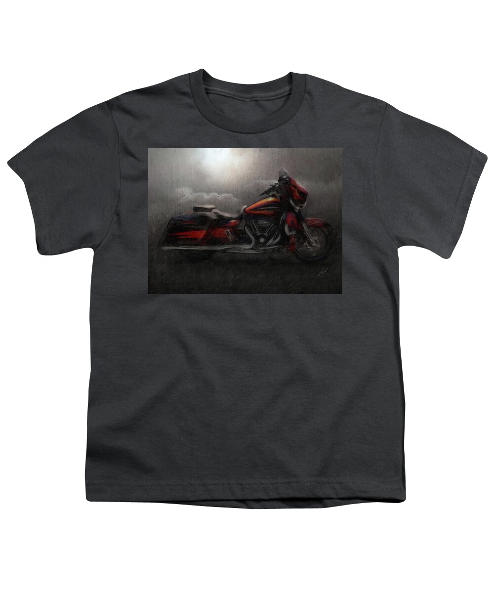 Motorcycle Youth T-Shirt featuring the painting Harley-Davidson STREET GLIDE orange Motorcycle by Vart by Vart