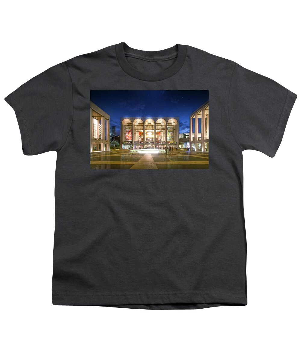 Lincoln Center Youth T-Shirt featuring the photograph Harmony Under the Stars at Lincoln Center  by Mark Andrew Thomas