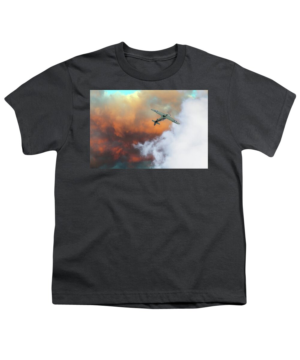 Battle Of Britain Memorial Flight Youth T-Shirt featuring the photograph Hawker Hurricane sunset roll by Gary Eason