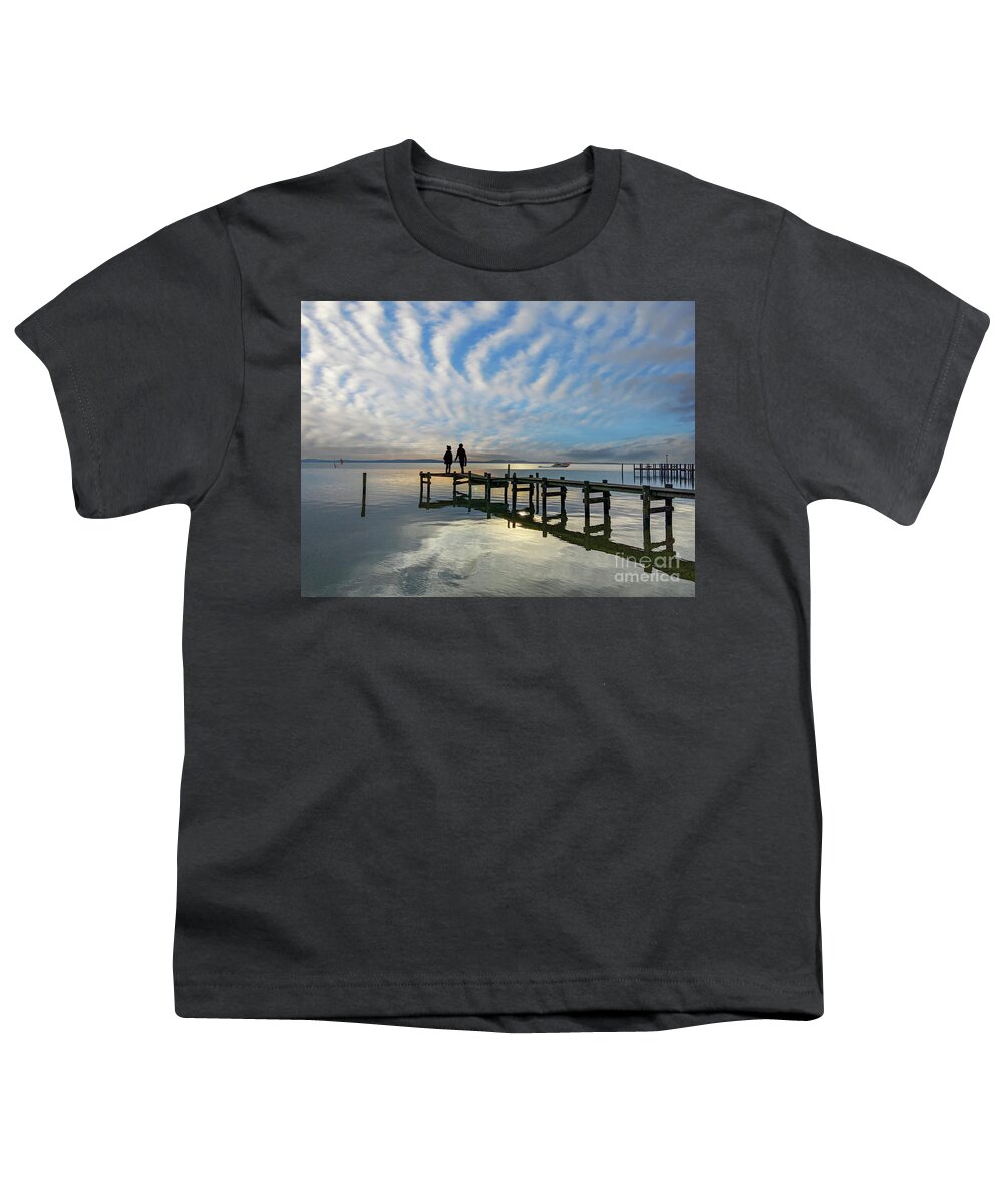 Heavenly Perception And Earthly. Wooden Pier Over Water A Surrealistic Adventure Youth T-Shirt featuring the photograph Heavenly Perception by David Zanzinger