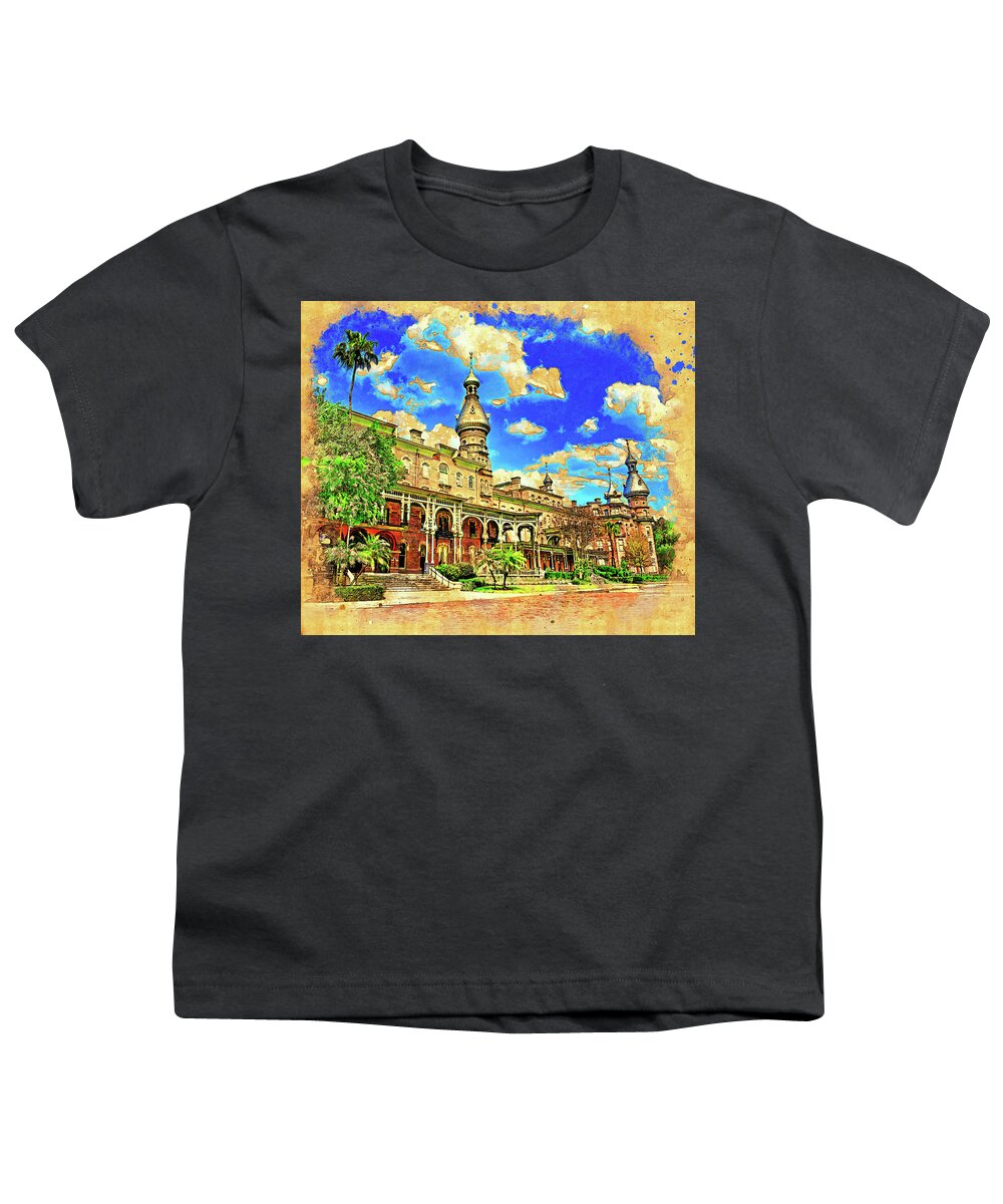 Henry B. Plant Museum Youth T-Shirt featuring the digital art Henry B. Plant Museum in Tampa, Florida - digital painting with vintage look by Nicko Prints
