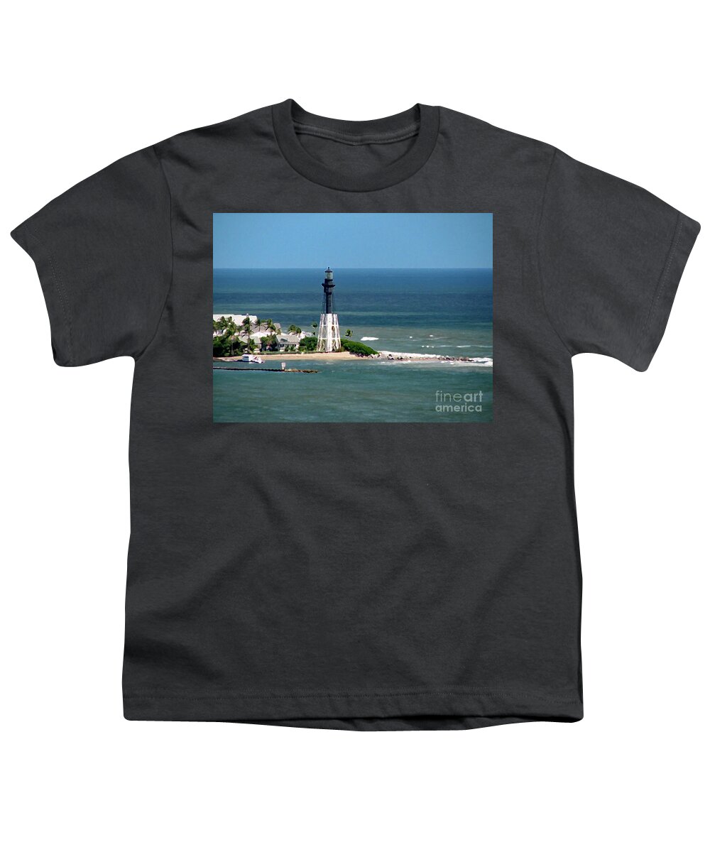 Lighthouse Youth T-Shirt featuring the photograph Hillsboro Lighthouse at Hillsboro Inlet in Florida by Corinne Carroll