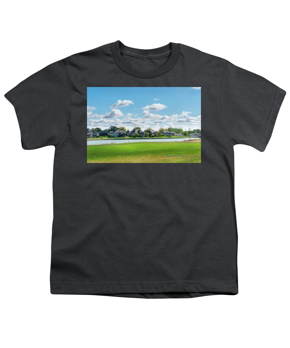 Clouds Youth T-Shirt featuring the photograph House And Lake Lined Fairway by Ed Peterson