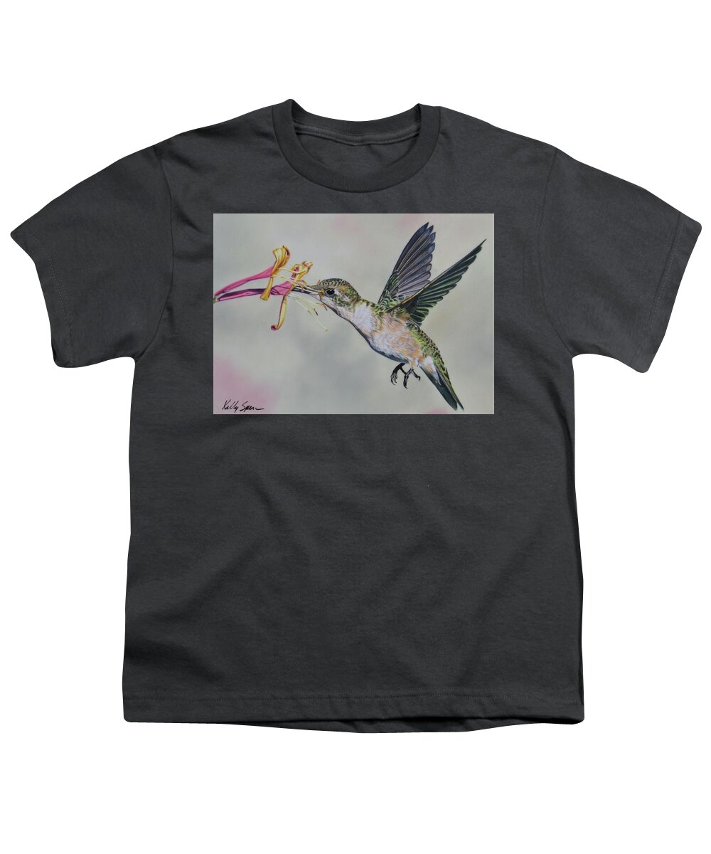 Hummingbird Youth T-Shirt featuring the drawing Humming Along by Kelly Speros