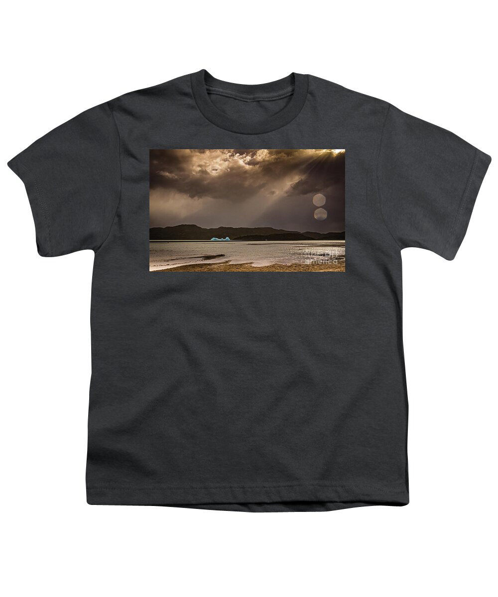 Iceberg Youth T-Shirt featuring the photograph Iceberg lit by the sun on Lago Grey by Lyl Dil Creations
