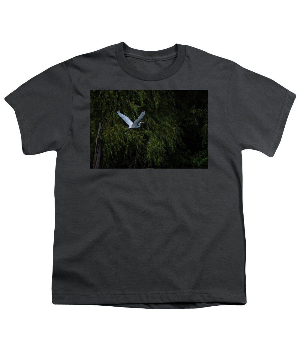 Egret Youth T-Shirt featuring the photograph Into the Night by Linda Shannon Morgan