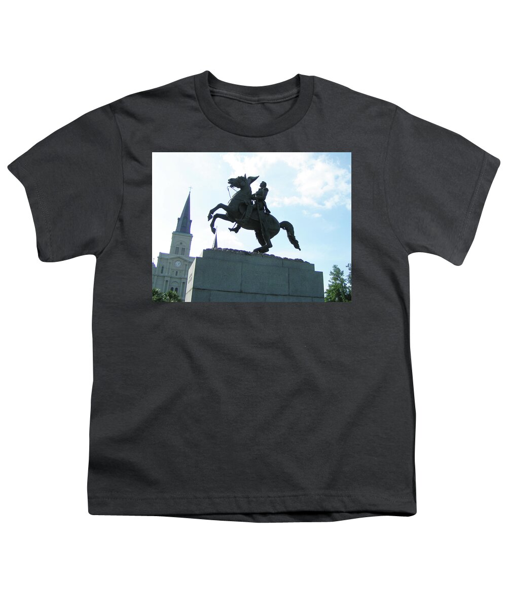 Taken In Jackson Square In The French Quarter Youth T-Shirt featuring the photograph Jackson's Statue by Heather E Harman