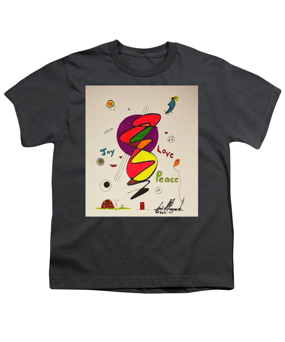  Youth T-Shirt featuring the mixed media Joy Love Peace 1114 by Lew Hagood