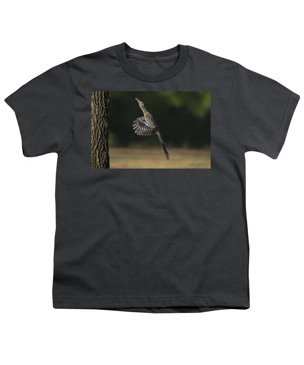 Greater Roadrunner Youth T-Shirt featuring the photograph Jumping to Feed by Puttaswamy Ravishankar