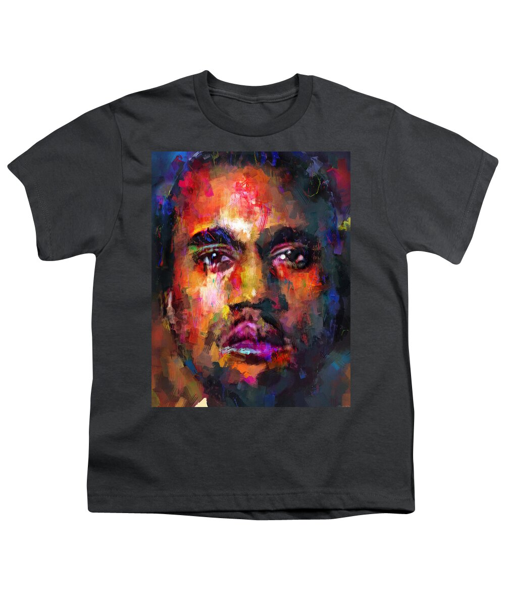 Kanye West Youth T-Shirt featuring the mixed media Kanye West by Mal Bray