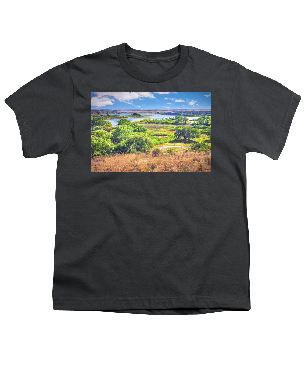 Black Mesa State Park Youth T-Shirt featuring the photograph Lake Etling Black Mesa State Park Oklahoma by Debra Martz