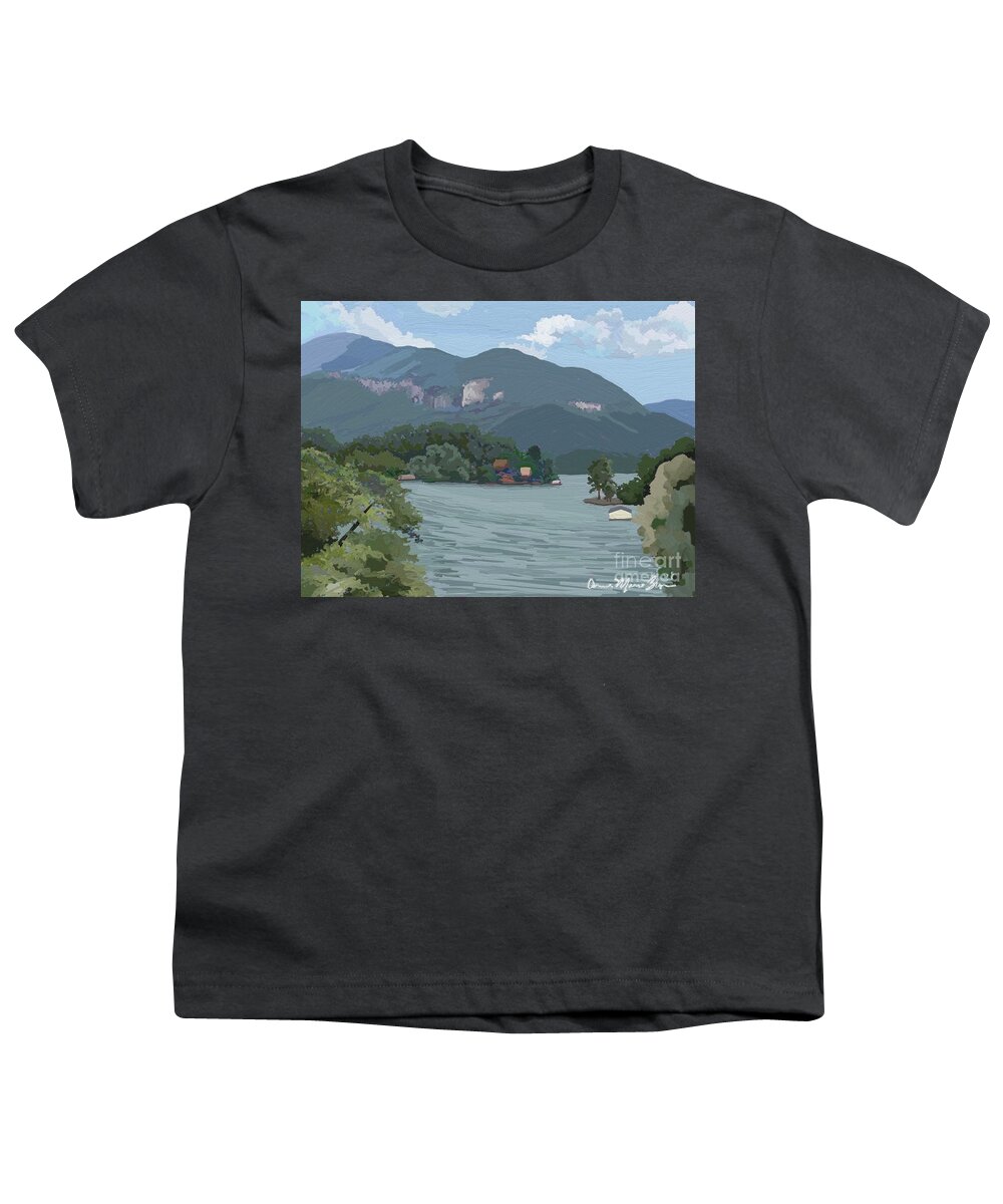 Lake Lure Youth T-Shirt featuring the digital art Lake Lure View by Anne Marie Brown