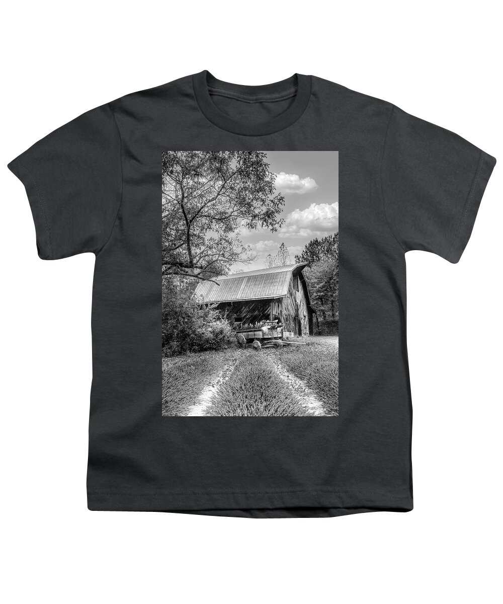 Black Youth T-Shirt featuring the photograph Last Flowers of Autumn Black and White by Debra and Dave Vanderlaan