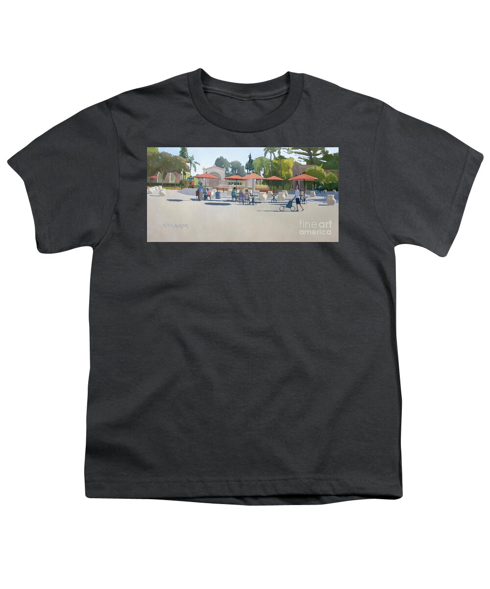 Balboa Park Youth T-Shirt featuring the painting Leisure Time, Balboa Park - San Diego, California by Paul Strahm