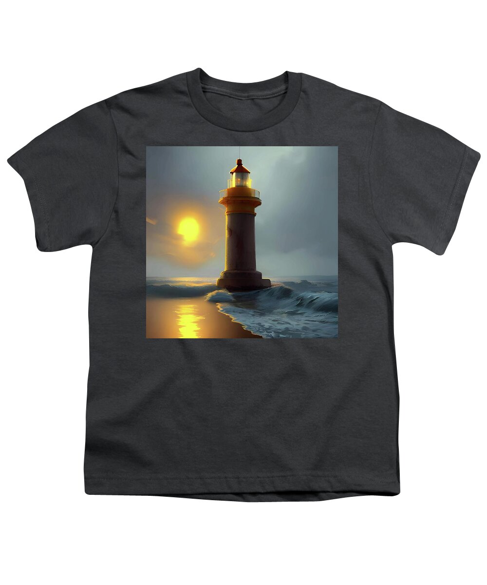 Lighthouse Youth T-Shirt featuring the digital art Lighthouse No.27 by Fred Larucci