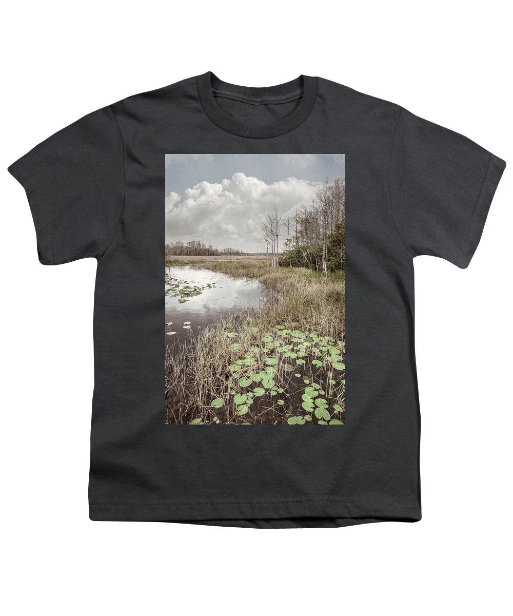 Clouds Youth T-Shirt featuring the photograph Lily Pads Under the Soft Clouds by Debra and Dave Vanderlaan