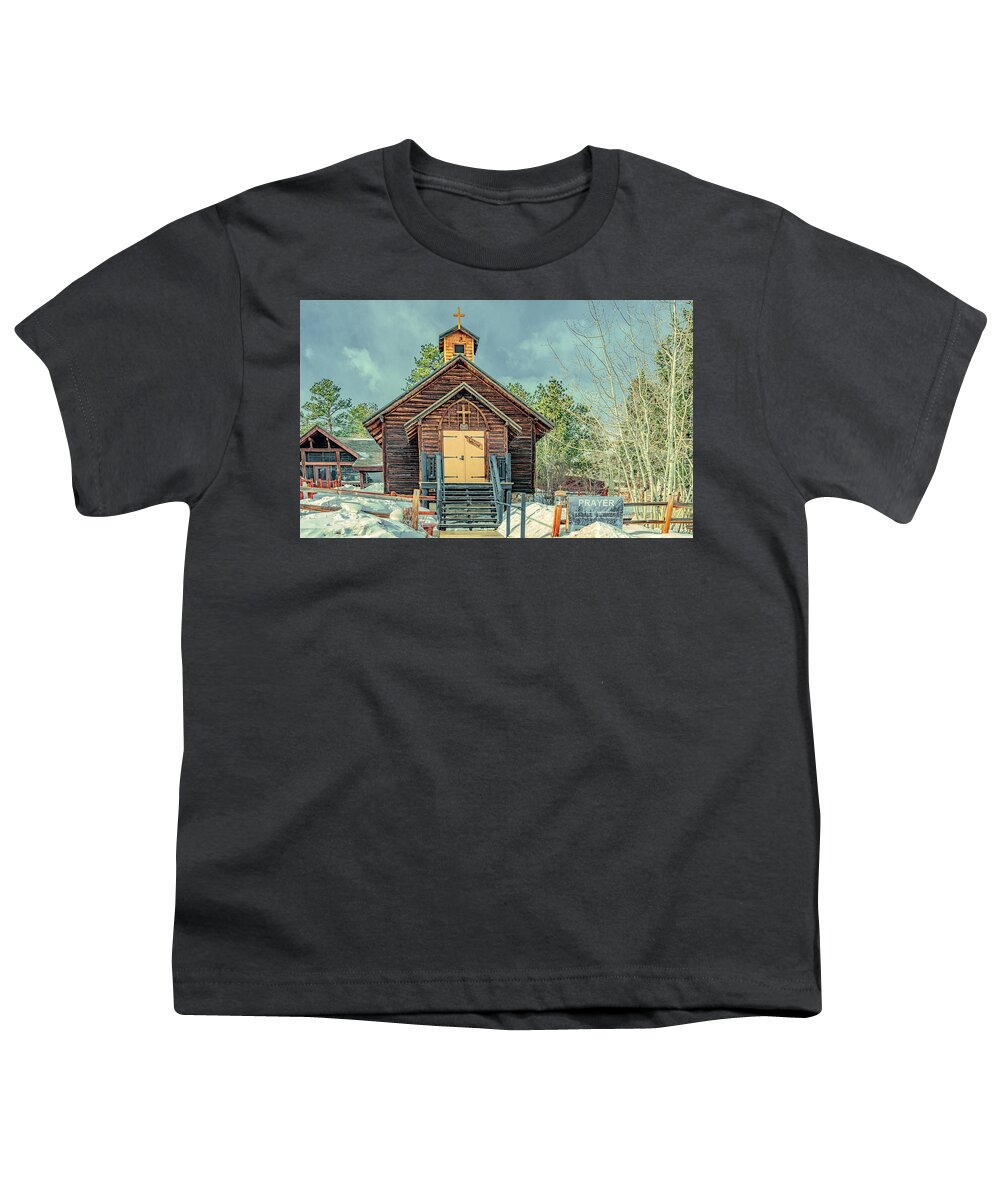 Colorado Youth T-Shirt featuring the photograph Little Log Church, Allenspark, Colorado by Marcy Wielfaert