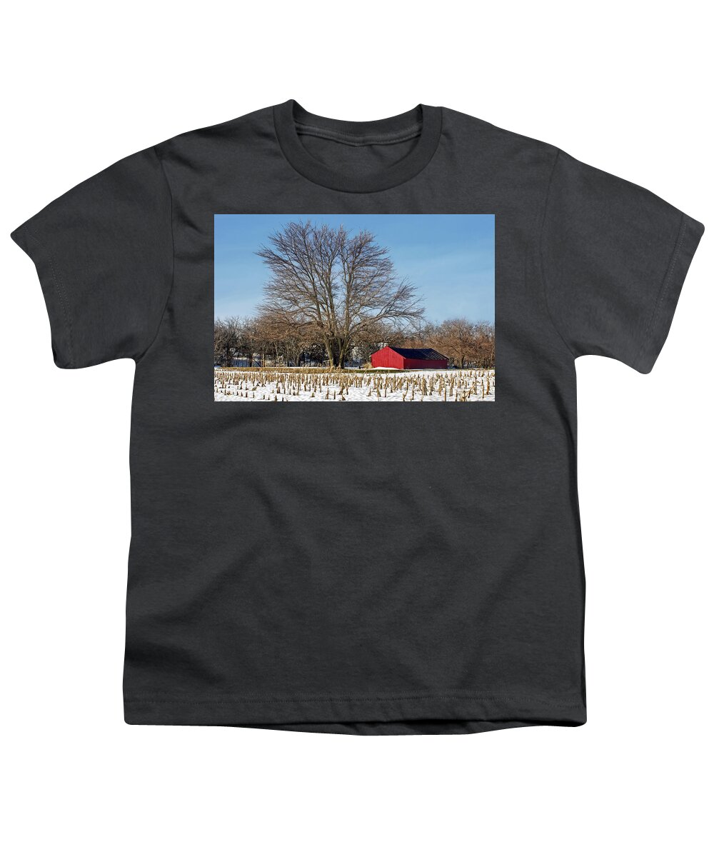 Barns Youth T-Shirt featuring the photograph Loafing Shed in Winter - Nebraska Barn by Nikolyn McDonald