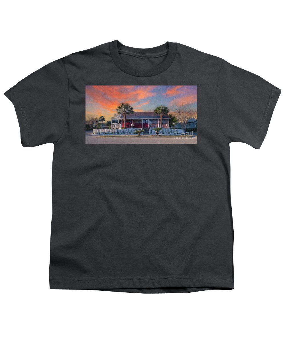 Poes Tavern Youth T-Shirt featuring the painting Local Beach Hangout - Poe's Tavern - Sullivan's Island South Carolina by Dale Powell